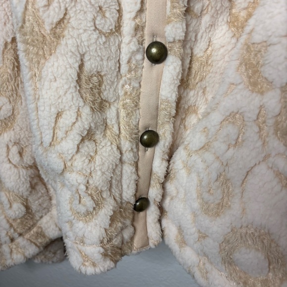 Free People Bleecker Street Tan Oversized Cardi Fur Collar Sweater Size Large/XL - Picture 8 of 12